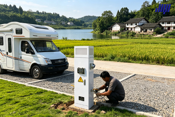 極亞智能水電樁古宇村露營地安裝現場 內江房車營地建設