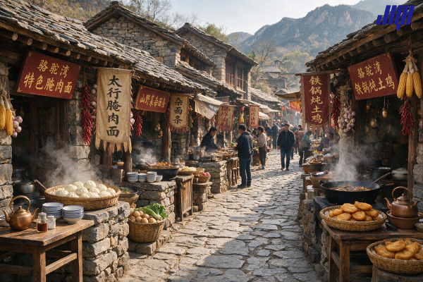 駱駝灣村小吃一條街，阜平特色農家美食聚集地